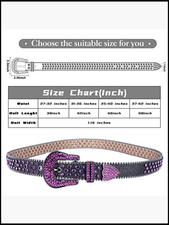 Rhinestone Western Belt Leather Sparkle Studded Strap 1-1/7\